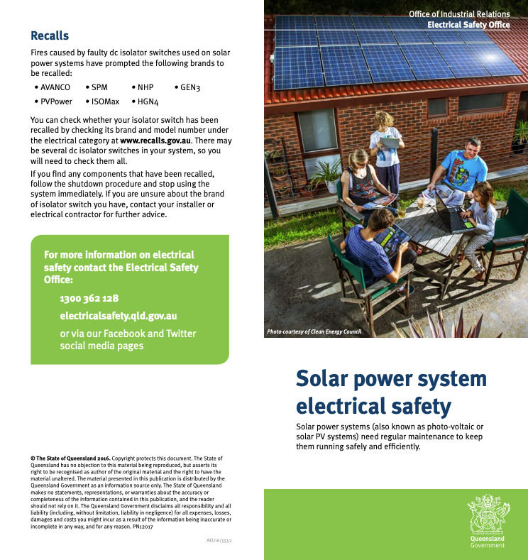 Solar power system electrical safety